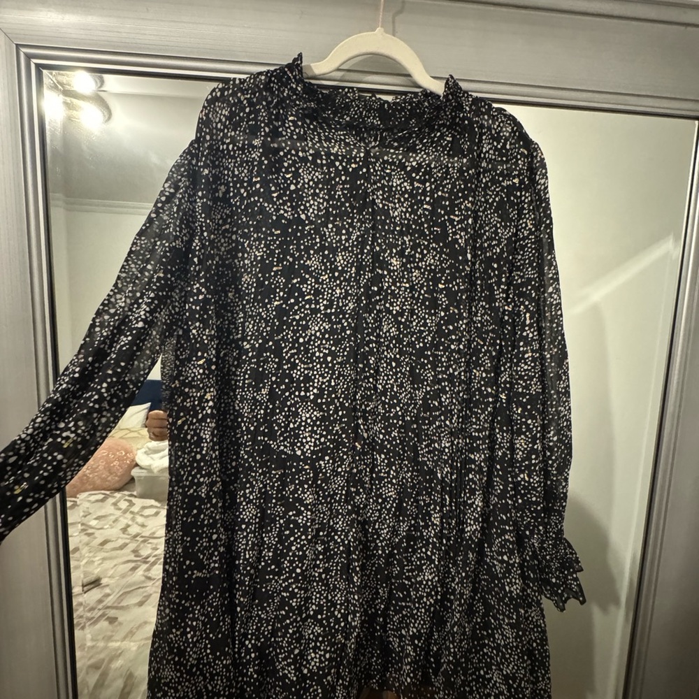 Maje Black and White with gold details Long Sleeve flowy dress